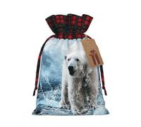 Cool Animal White Polar Bear Printing 4.7x6.9 Inch Christmas Bag Drawstring Closure,For Christmas Anniversaries Birthdays,Holds Gifts