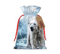 Cool Animal White Polar Bear Printing 4.7x6.9 Inch Christmas Bag Drawstring Closure,For Christmas Anniversaries Birthdays