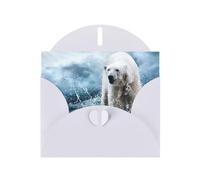 Cool Animal White Polar Bear Printing Horizontal Love Buckle Pearl Paper Holiday Greeting Card With Envelopes For Friends, Family