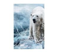 Cool Animal White Polar Bear Prints Wooden Jigsaw Puzzle 300-Piece in Plastic Box, 26x38 CM Eco-Friendly Educational Puzzle for Family Fun & Adult Relaxation
