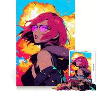 Cool Anime Girl Explosion Jigsaw Puzzles for Adults1000 Pieces Focus Boost, Bright Print, Family Fun, Wall Accent (50x75cm)