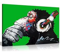 Cool Ape with DJ Heaphones Canvas Wall Art Picture Print Home Decor Green 91x61cm (36x24in)