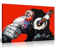 Cool Ape with DJ Heaphones Canvas Wall Art Picture Print Home Decor Red 46x31 cm (18x12in)