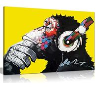 Cool Ape with DJ Heaphones Canvas Wall Art Picture Print Home Decor Yellow 76x51 cm (30x20in)