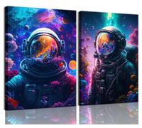 Cool Astronaut Wall Art Abstract Retro Spaceman in the Ocean Poster Picture Colorful Fantastic Universe Space Painting Prints Surrealism Planets Cosmos Artwork For Boys Bedroom Canvas Decor Framed