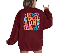 Cool Aunt Sweatshirt Auntie Crewneck Sweatshirts In My Cool Auntie Era Pullover Oversized Long Sleeve Aunt Shirt, Red, M