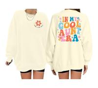 Cool Aunt Sweatshirt Auntie Crewneck Sweatshirts In My Cool Auntie Pullover Oversized Long Sleeve Aunt Shirt Casual Sweatshirts for Women (Beige, M)