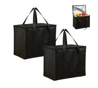 Cool Bag, 2 Pack Medium Insulated Bag, Reusable Food Delivery Bag, Foldable Picnic Cool Bag with Handles for Picnic Beach Travel Camping BBQ (30×25×25CM Black)