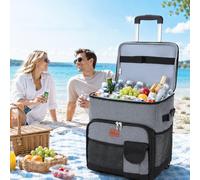 Cool Bag, 50L Large Cooler Box on Wheels, Leakproof Insulated Cooler Bag with Stable All Terrain Cart & Handle, Portable Wheeled Picnic Thermal Bag for Camping Beach Fishing Grocery Shopping Travel