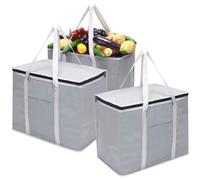 Cool Bag,Food Delivery Bag,30L Insulated Thermal Bag for Hot and Cold Food Delivery,Grocery Shopping Bags,Large Insulated Picnic Lunch Bag,Foldable Cool Box for Picnic Camping BBQ (3pcs Silver)