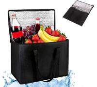 Cool Bags Medium, Insulated Cooler Bag Box, Reusable Insulation Shopping Bags, Foldable Picnic Cool Bag with Handles for Picnic Beach Travel Camping BBQ (30×25×25CM Black)