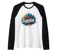 Cool Bangkok Graffiti Street Art Skyline Raglan Baseball Tee