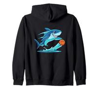 Cool Basketball Shark Cartoon Ocean Hoops Zip Hoodie