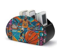 Cool Basketball Theme Remote Control Holder, TV Remote Caddy Storage Box, Leather Desktop Organizer, PU Pencil Holder, Stationary Organizer for Living Room Office (5 Compartments)