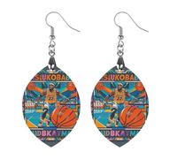 Cool Basketball Theme Wooden Earrings for Women, Vintage Elegant Wood Jewelry, Lightweight Earrings for Wedding, Party, Everyday Jewelry Gift, Star, Wood, wood