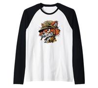 Cool Battle Fox Costume with Military Helmet for Soldiers Raglan Baseball Tee