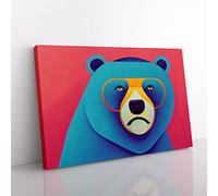 Cool Bear Canvas Wall Art Print Ready to Hang, Framed Picture for Living Room Bedroom Home Office Décor, 50x35 cm (20x14 Inch)
