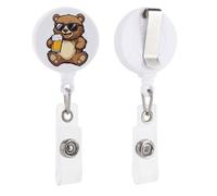 Cool Bear Drinking Beer ID Card Clip Holder Badges for 1 Pack
