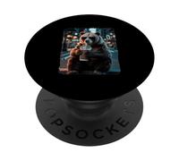 Cool Bear Drinking Iced Coffee In City Street PopSockets Adhesive PopGrip