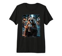 Cool Bear Drinking Iced Coffee in City Street Premium T-Shirt