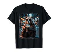 Cool Bear Drinking Iced Coffee in City Street T-Shirt