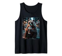 Cool Bear Drinking Iced Coffee in City Street Tank Top