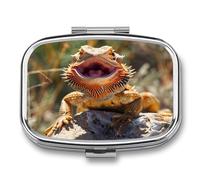 Cool Bearded Dragon Lizards Pill Box 2 Compartment Pill Case Decorative Organizer Storage Boxes Holder Cute