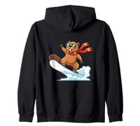 Cool Beaver Snowboard Snow Rider Winter Vacation Zip Hoodie