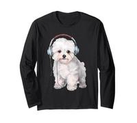 Cool Bichon Frise with Headphones Long Sleeve T-Shirt