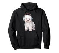 Cool Bichon Frise with Headphones Pullover Hoodie