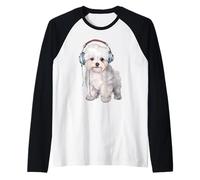 Cool Bichon Frise with Headphones Raglan Baseball Tee