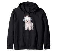 Cool Bichon Frise with Headphones Zip Hoodie