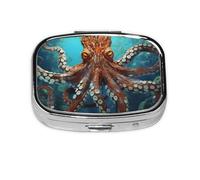 Cool Big Octopus Pill Case 2 Compartment Pill Box Portable Metal Pill Organizer Cute Travel Pill Container Vitamin Organizer for Purse Pocket Travel Gift