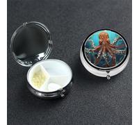 Cool Big Octopus Pill Case 3 Compartment Pill Box Portable Metal Pill Organizer Cute Travel Pill Container Vitamin Organizer for Purse Pocket Travel Gift