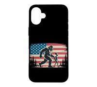 Cool Bigfoot Alien American Flag Patriotic USA Sasquatch UFO Case for iPhone 16 Plus