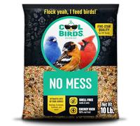 Cool Birds No Mess with Fruit Wild Bird Seed - 10 lb. 100% Edible Shell-Free Blend with Sunflower Hearts, Peanuts, Tree Nuts, Pumpkin Seed & Real Fruit - No Waste Bird Seed for Outside Feeders
