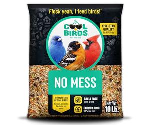 Cool Birds No Mess with Fruit Wild Bird Seed - 10 lb. 100% Edible Shell-Free Blend with Sunflower Hearts, Peanuts, Tree Nuts, Pumpkin Seed & Real Fruit - No Waste Bird Seed for Outside Feeders