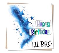 Cool Birthday Card For A Special Little Brother - Blue Simple Design, Stars - Lil Bro - For A Brilliant Sibling