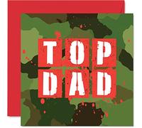 Cool Fathers Day Card for Dad - Camo Top Dad - Happy Birthday Card from Son Daughter, 145mm Army Camouflage Father's Day Greeting Cards Gift Daddy Papa