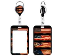 Cool Black American Flag ID Badge Holder Retractable Badge Holder Reel Clip with ID Holder for ID Badges Keys for Women Men Kids School Teachers Vertical Work ID Holder Heavy Duty Retractable Keychain