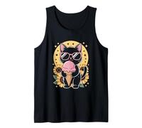 Cool Black Cat with Ice Cream and Sunflower Vibes Tank Top