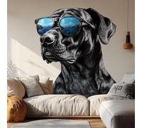 Cool Black Dog with Sunglasses Wall Decal | Stylish Great Dane Wall Art | Removable Pet Wall Sticker | Modern Puppy Themed Room Decor