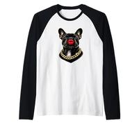 Cool Black French Bulldog Kiss Design Raglan Baseball Tee