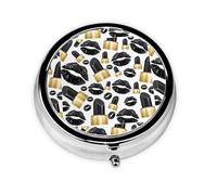 Cool Black Lips Print Round Pill Box,Portable Mini Metal Pill,Pill Box 3 Compartment Medicine Pill Case