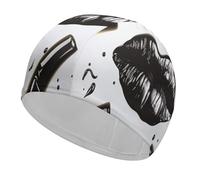 Cool Black Lipstick Lips Bathing Cap High Elasticity Swimming Caps Fit Both Long Hair Short Hair Comfortable Large Shower Cap for Drag Reduction and Hair Protection