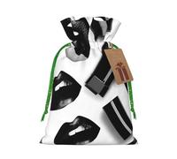 Cool Black Lipstick Lips Print Christmas Drawstring Gift Bags Holiday Present Sack Xmas Decor Reusable Pouches