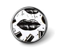 Cool Black Lipstick Lips Round Badge Personalized Metal Lapel Pin Badges Fit Clothing Bags Hat Humorous Printed Brooch Badge Party Decorations Accessories for Men Women