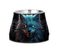 Cool Blue Angry Fox Non Slip Anti Skid Dog Bowls Stainless Steel Food Water Bowl Stackable Pet Puppy Dishes