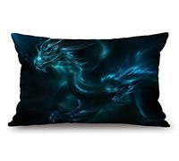 Cool Blue Dragon Cotton Linen Decorative Throw Pillow Case Cushion Cover Pillowcase for Couch Sofa Bed,12 X 20 Inches