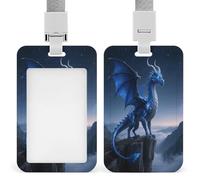 Cool Blue Dragon Standing on The Cliff Edge Badge Holder ID Badge Card Holder Wallet Case Sturdy Lanyard Badge Protector Vertical Plastic Card Case Protector Pouch with Clear Window ID Holder